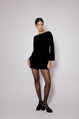 Black Velvet Flare Sleeve Joelle Mini Dress