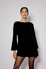 Black Velvet Flare Sleeve Joelle Mini Dress