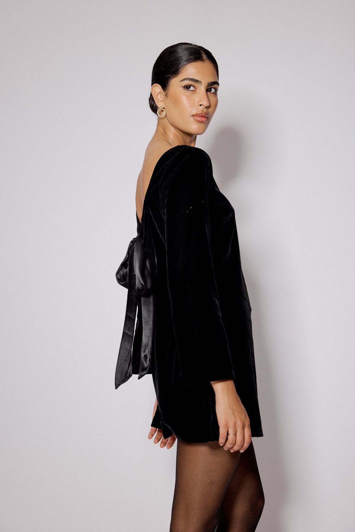 Black Velvet Flare Sleeve Joelle Mini Dress
