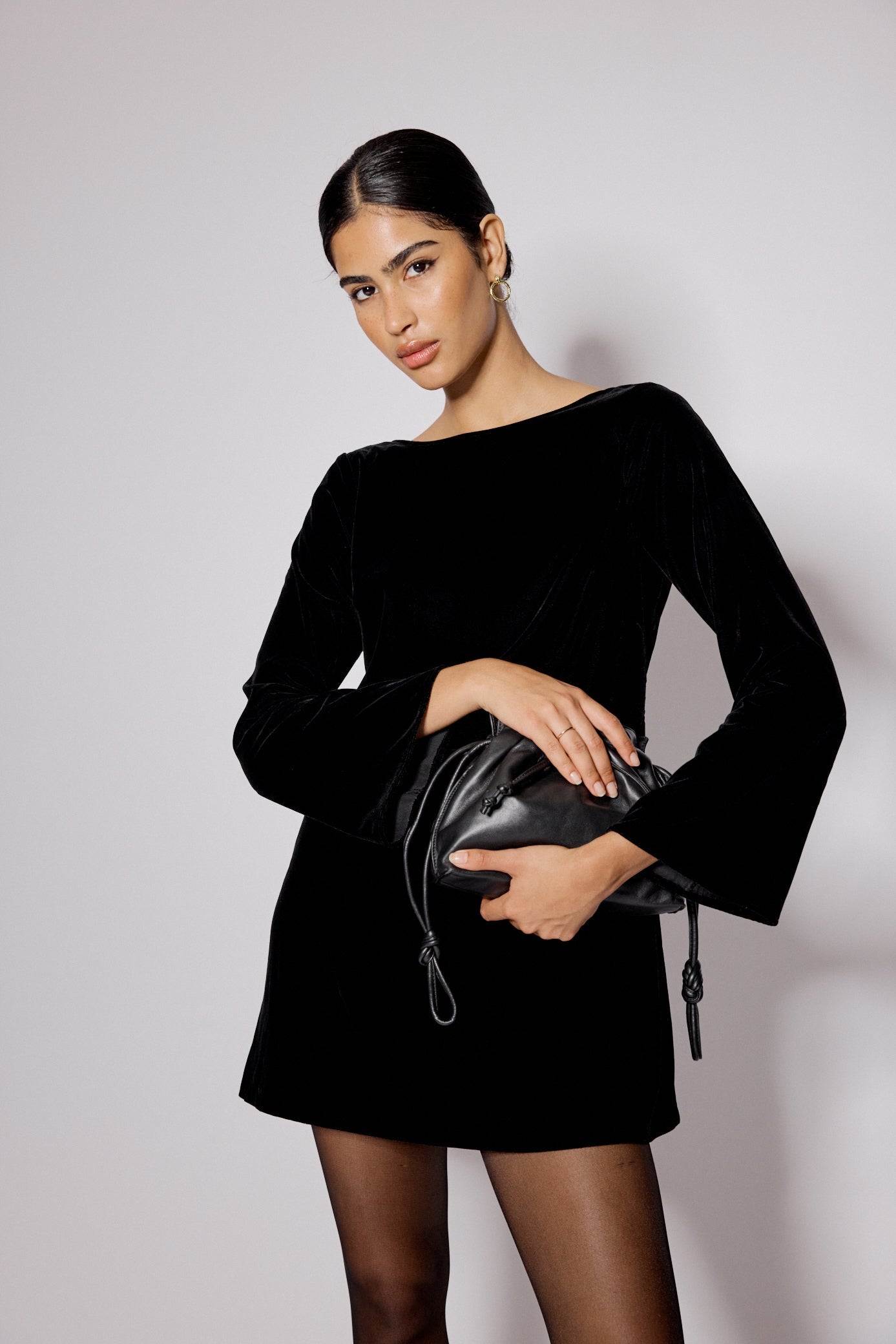 Black Velvet Flare Sleeve Joelle Mini Dress