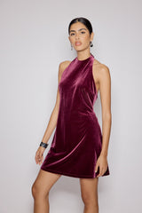 Purple Velvet Halter Neck Scorpio Mini Dress