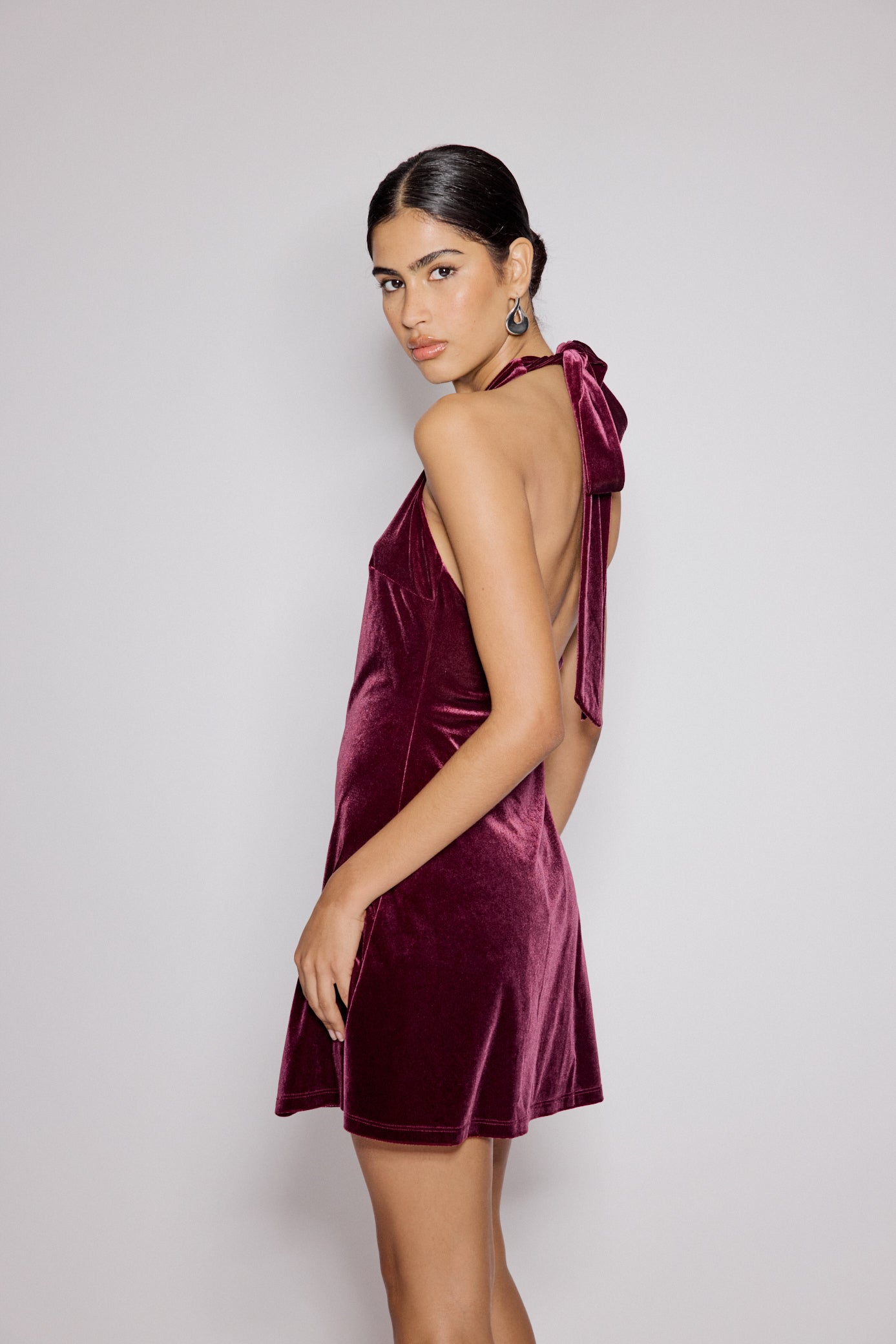 Purple Velvet Halter Neck Scorpio Mini Dress