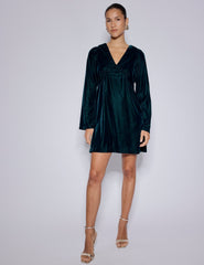Green Long Sleeve Velvet Josie Mini Dress