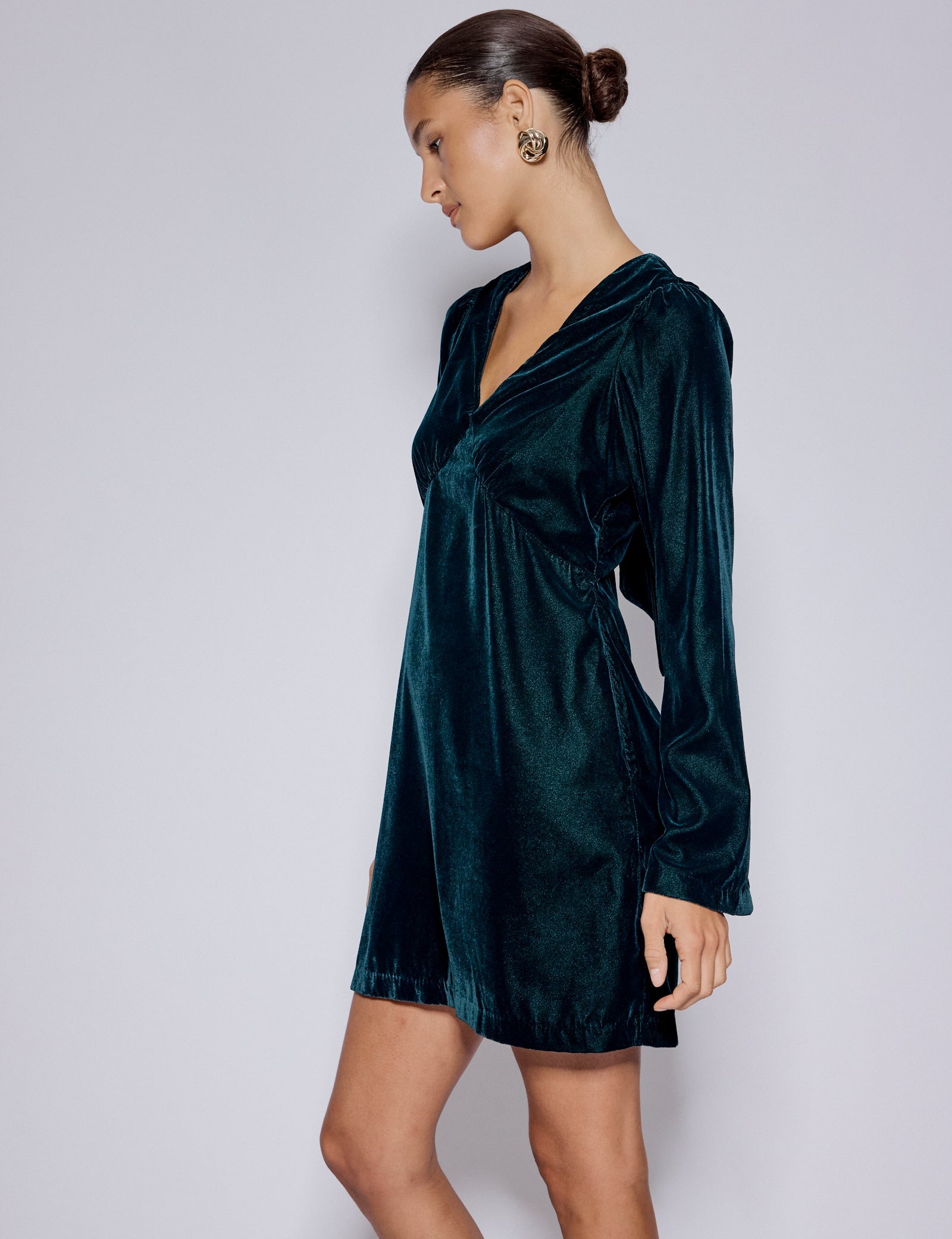 Green Long Sleeve Velvet Josie Mini Dress