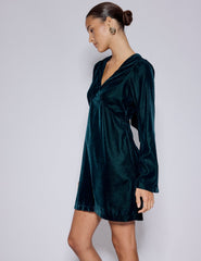 Green Long Sleeve Velvet Josie Mini Dress
