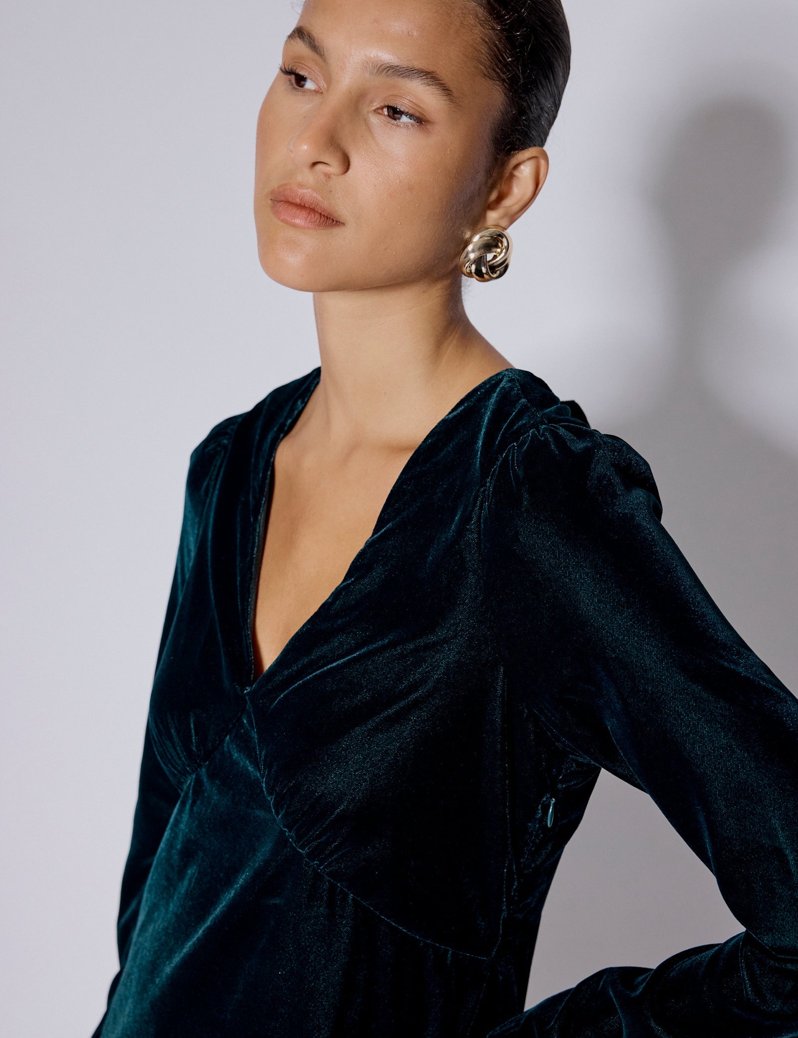 Green Long Sleeve Velvet Josie Mini Dress