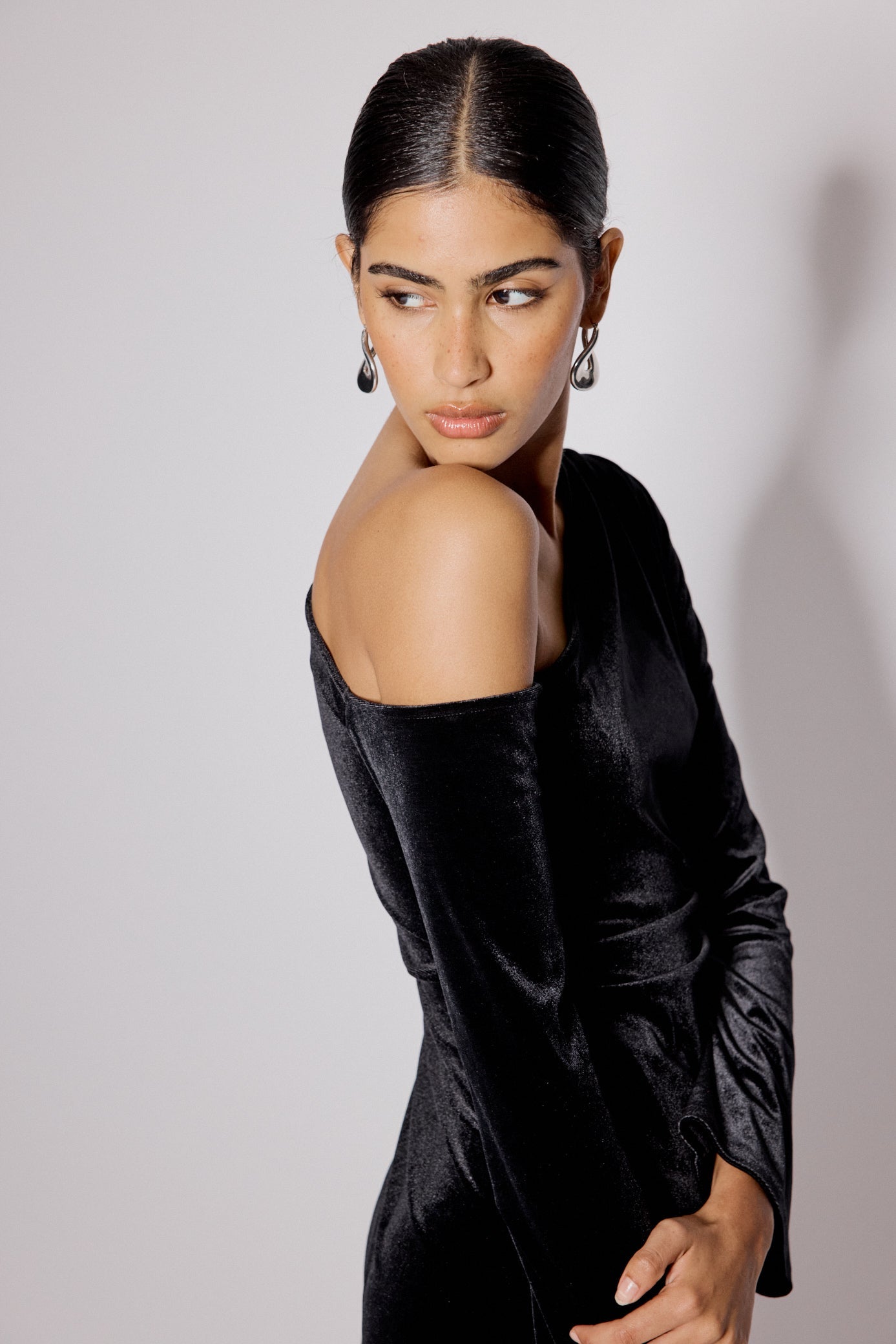 Black Velvet Asymmetric Virgo Mini Dress