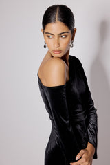 Black Velvet Asymmetric Virgo Mini Dress