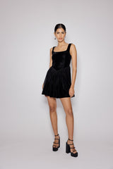 Black Velvet Drop Waist Leo Mini Dress