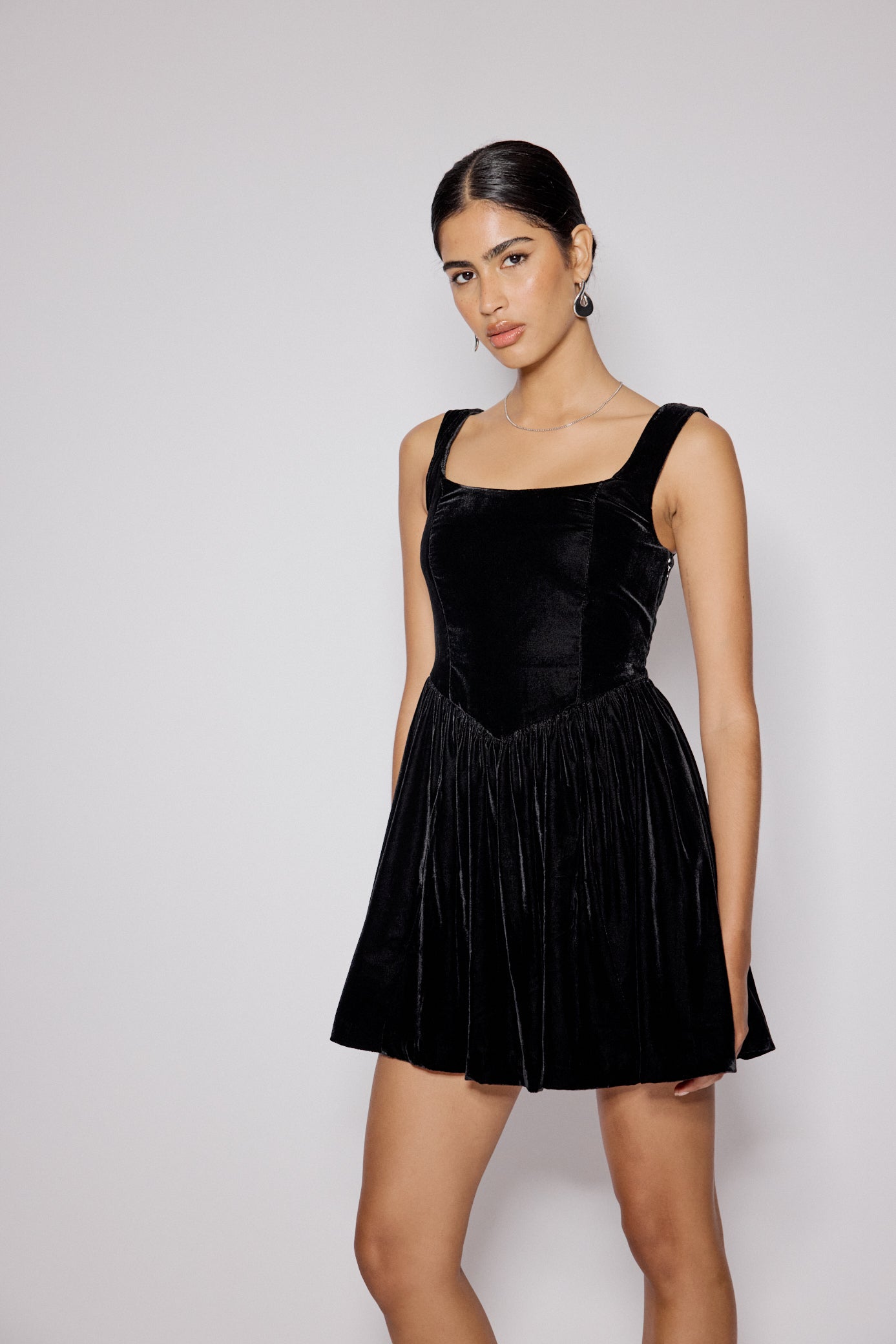 Black Velvet Drop Waist Leo Mini Dress