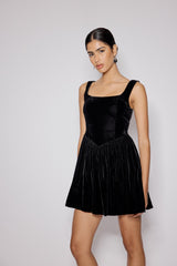 Black Velvet Drop Waist Leo Mini Dress