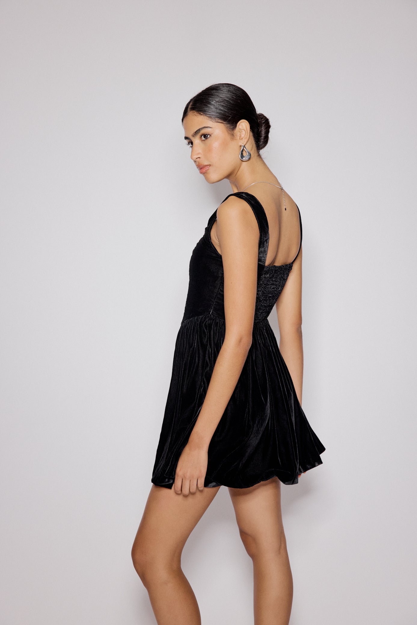 Black Velvet Drop Waist Leo Mini Dress