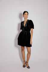 Black Velvet Puff Sleeve Starlight Mini Dress
