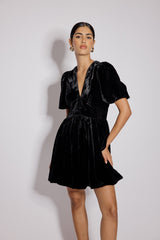 Black Velvet Puff Sleeve Starlight Mini Dress