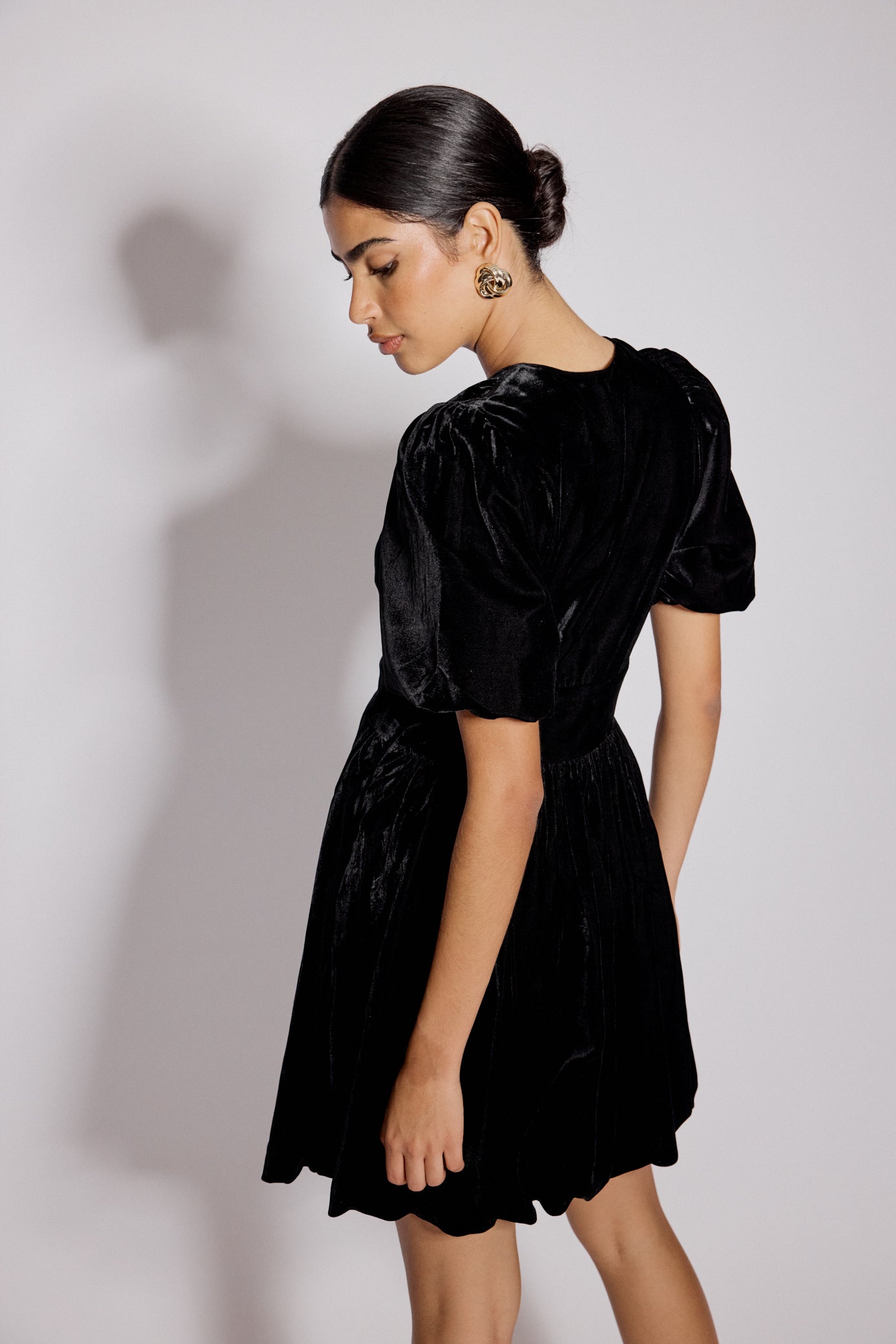 Black Velvet Puff Sleeve Starlight Mini Dress