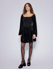 Black Velvet Balloon Sleeve Jupiter Mini Dress