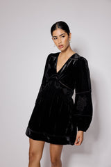 Black Velvet Balloon Sleeve Aquarius Mini Dress