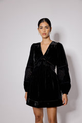 Black Velvet Balloon Sleeve Aquarius Mini Dress