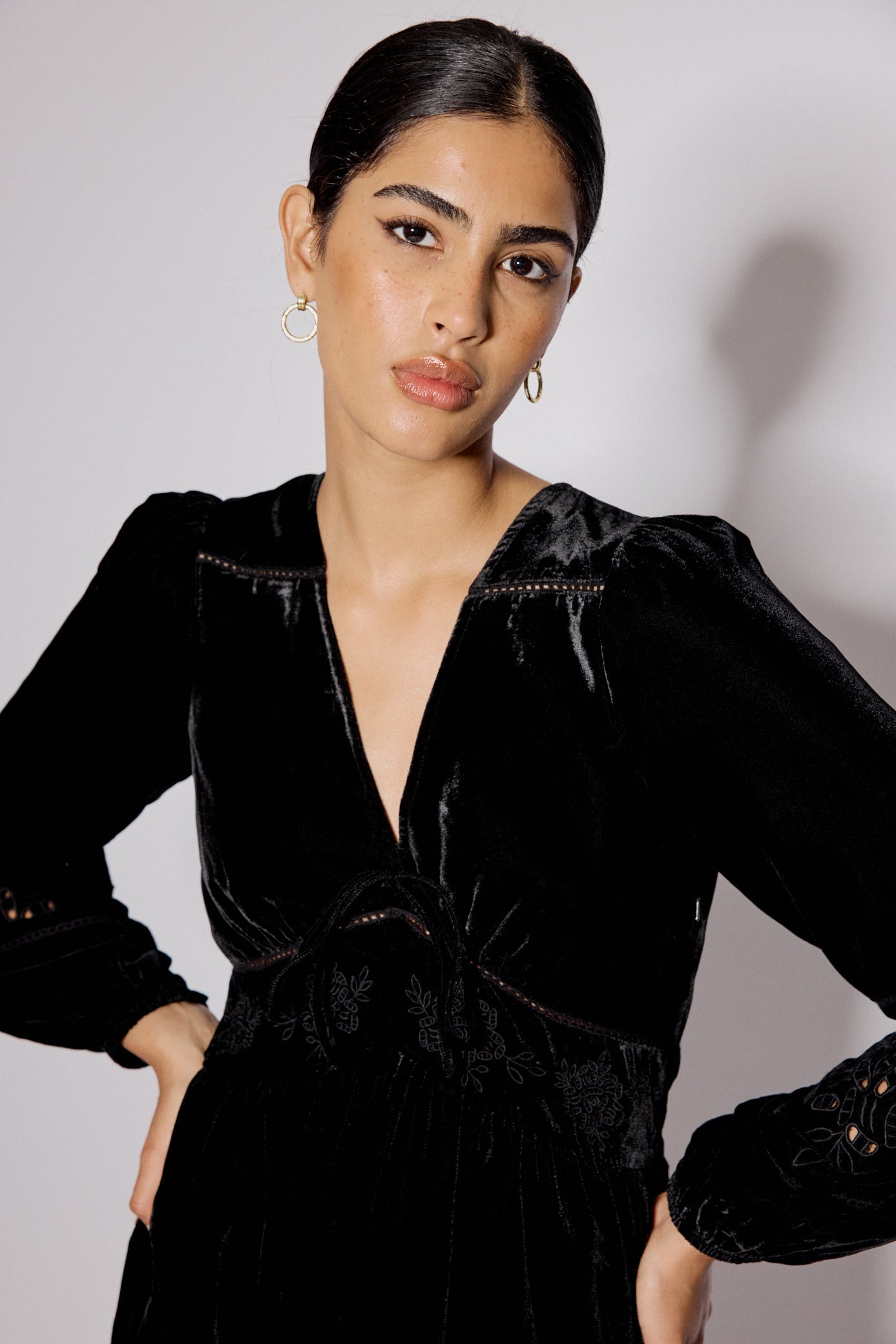 Black Velvet Balloon Sleeve Aquarius Mini Dress