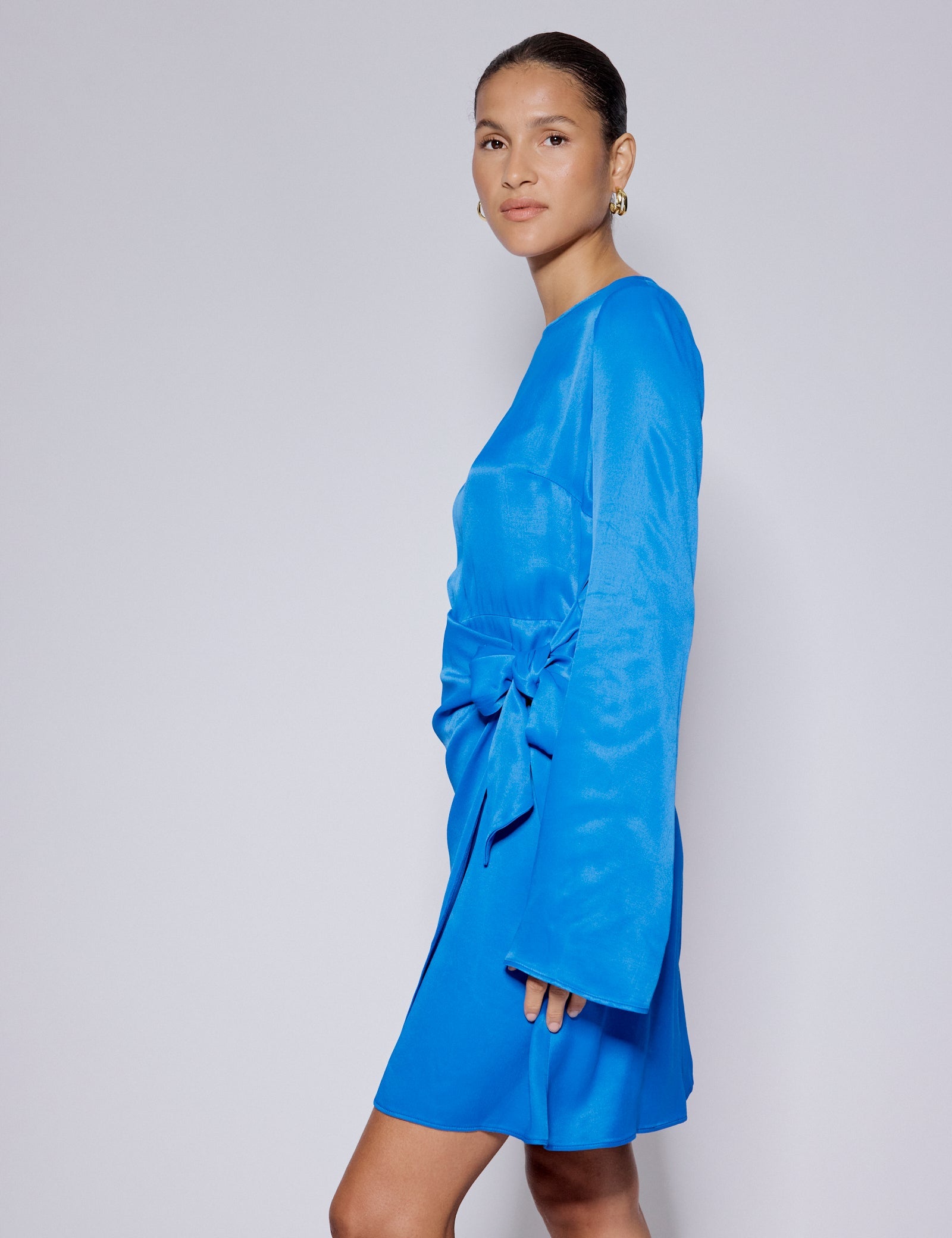 Electric Blue Satin Bow Tie Blair Mini Dress