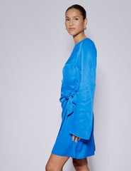 Electric Blue Satin Bow Tie Blair Mini Dress