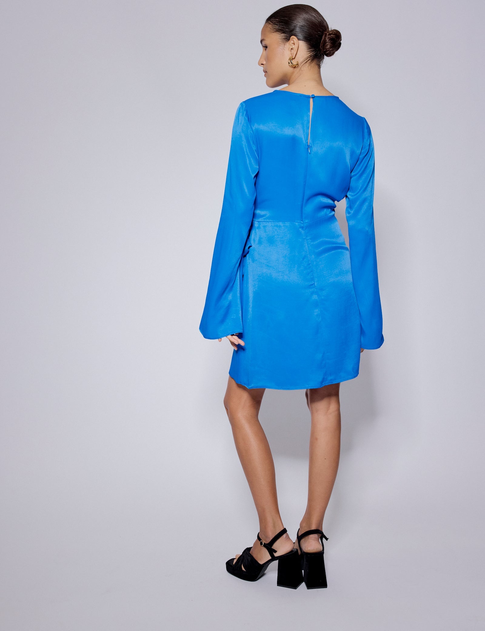 Electric Blue Satin Bow Tie Blair Mini Dress
