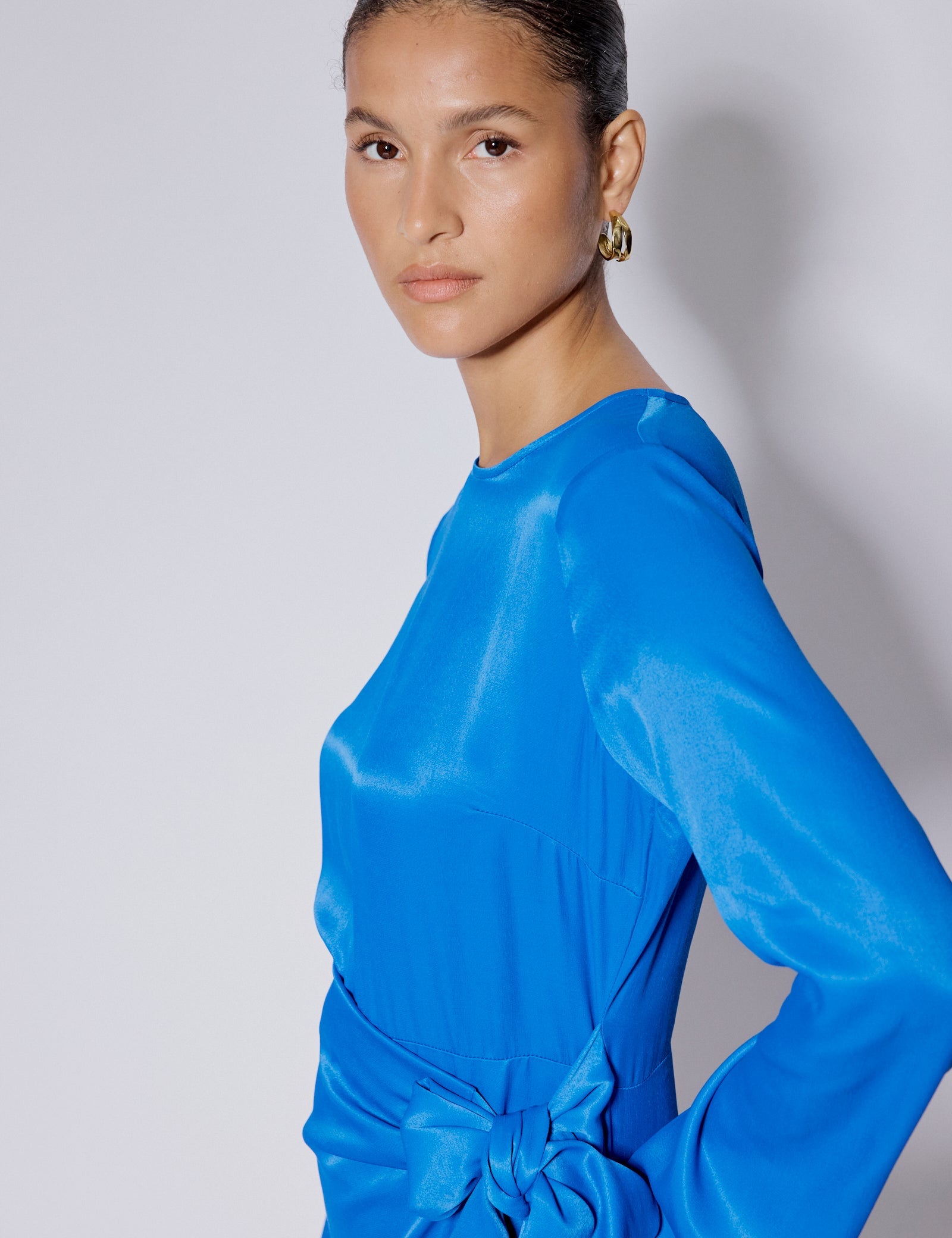 Electric Blue Satin Bow Tie Blair Mini Dress