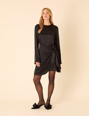 Black Satin Wrap Blair Mini Dress