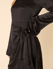 Black Satin Wrap Blair Mini Dress