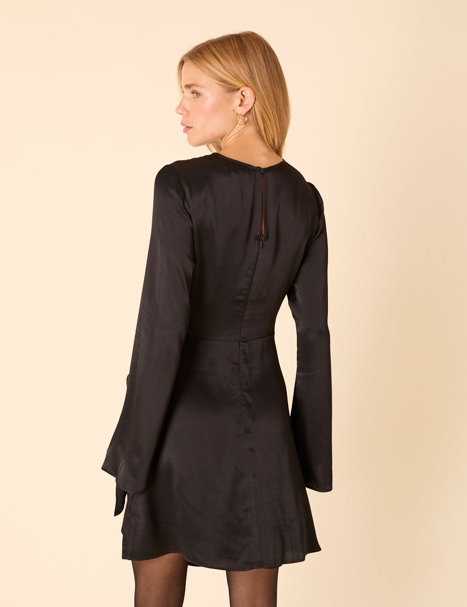 Black Satin Wrap Blair Mini Dress