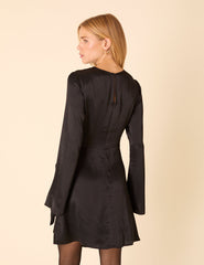 Black Satin Wrap Blair Mini Dress