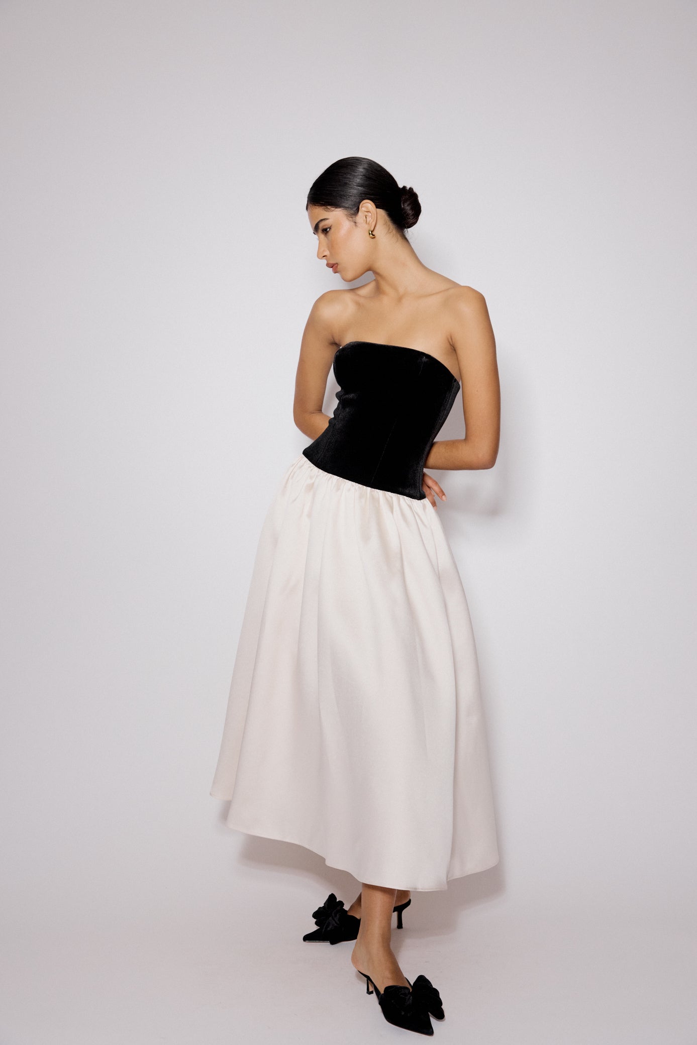 Black And White Bandeau Drop Waist Sienna Midi Dress