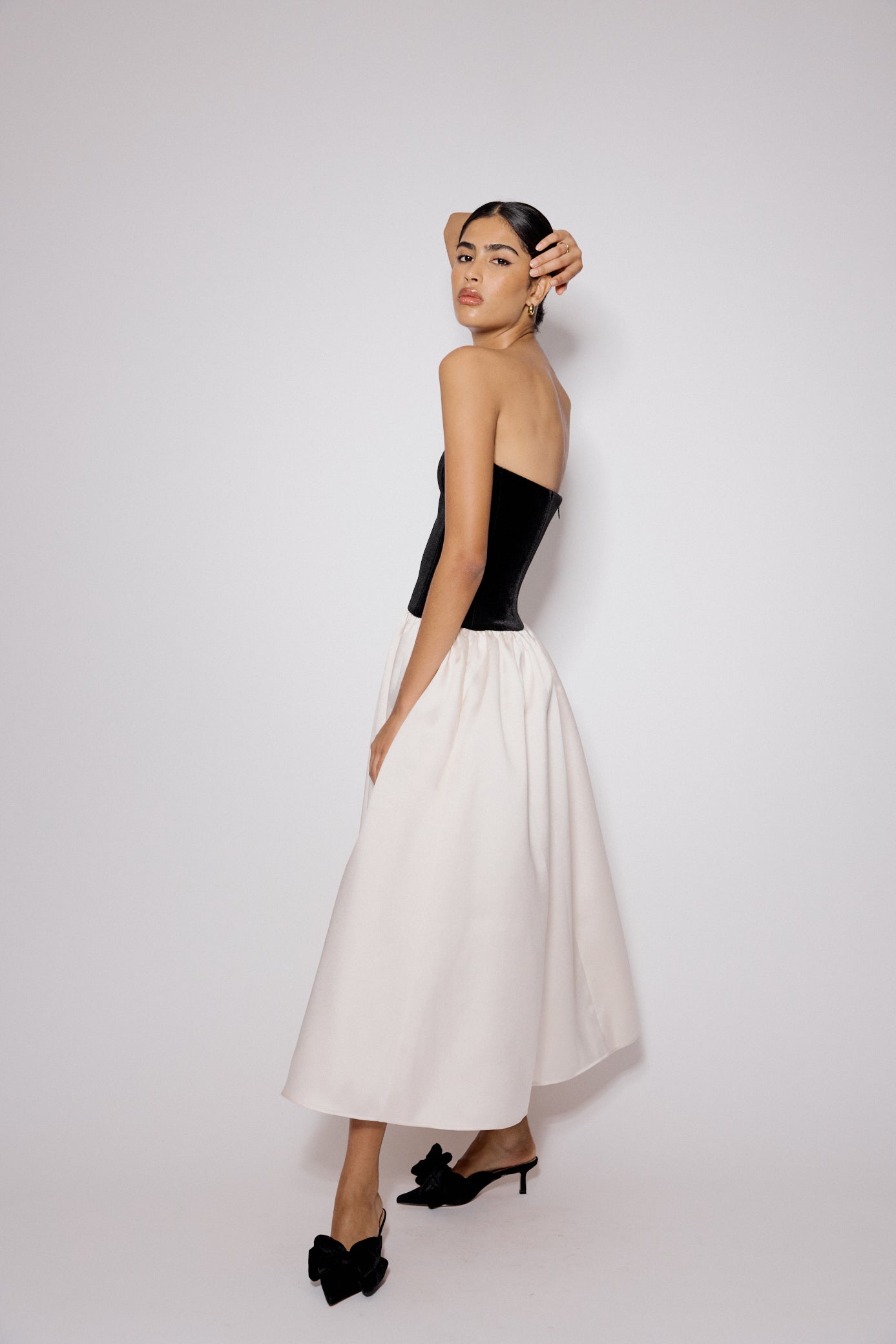 Black And White Bandeau Drop Waist Sienna Midi Dress
