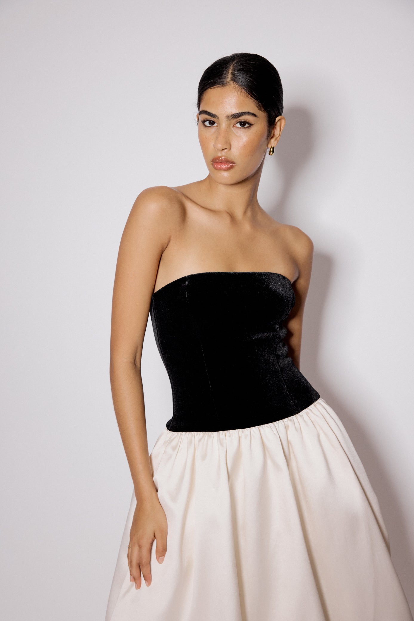 Black And White Bandeau Drop Waist Sienna Midi Dress