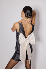Black Satin Bow Detail Cameron Mini Dress