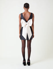 Black Satin Bow Detail Cameron Mini Dress