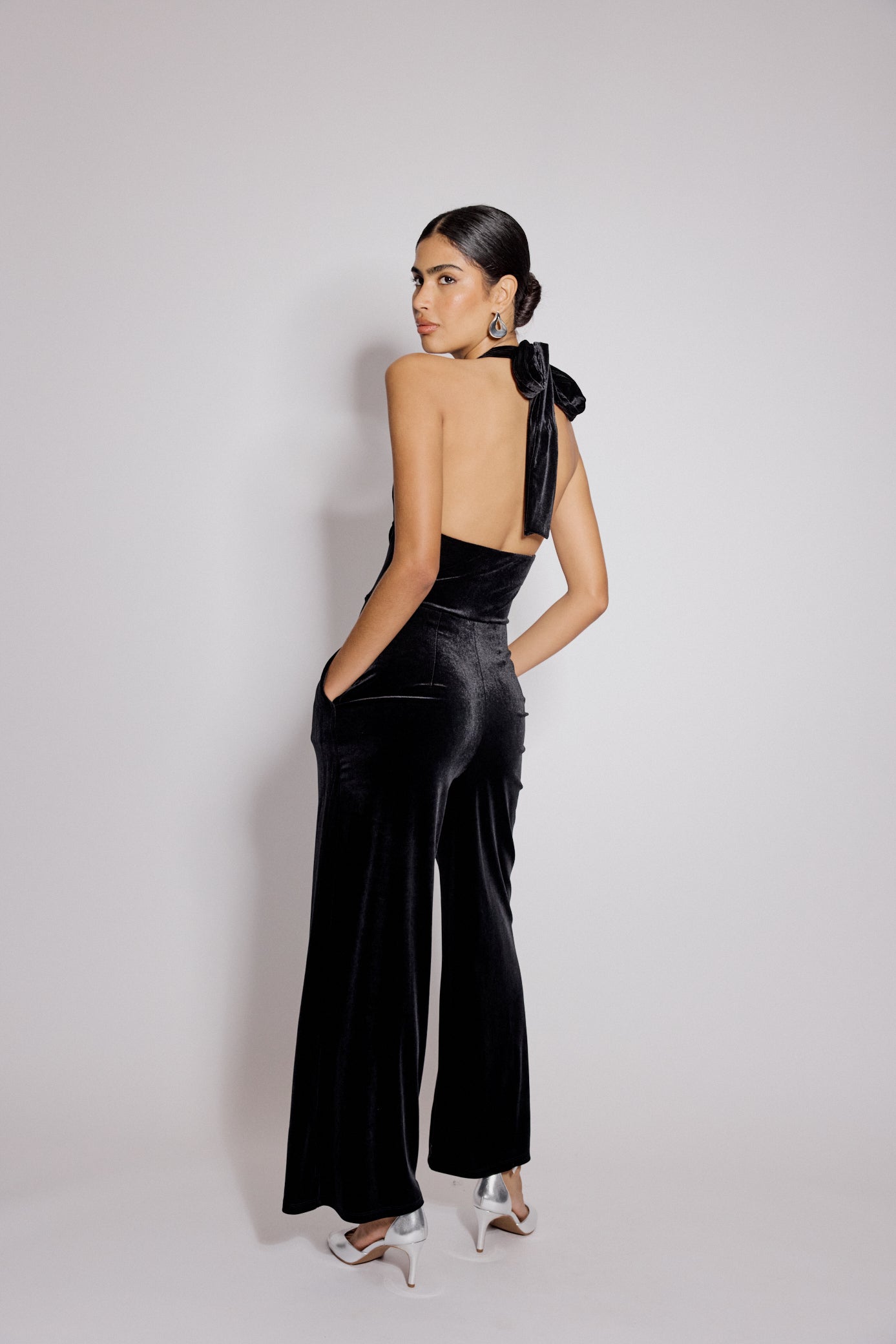 Black Velvet Halter Neck Jumpsuit