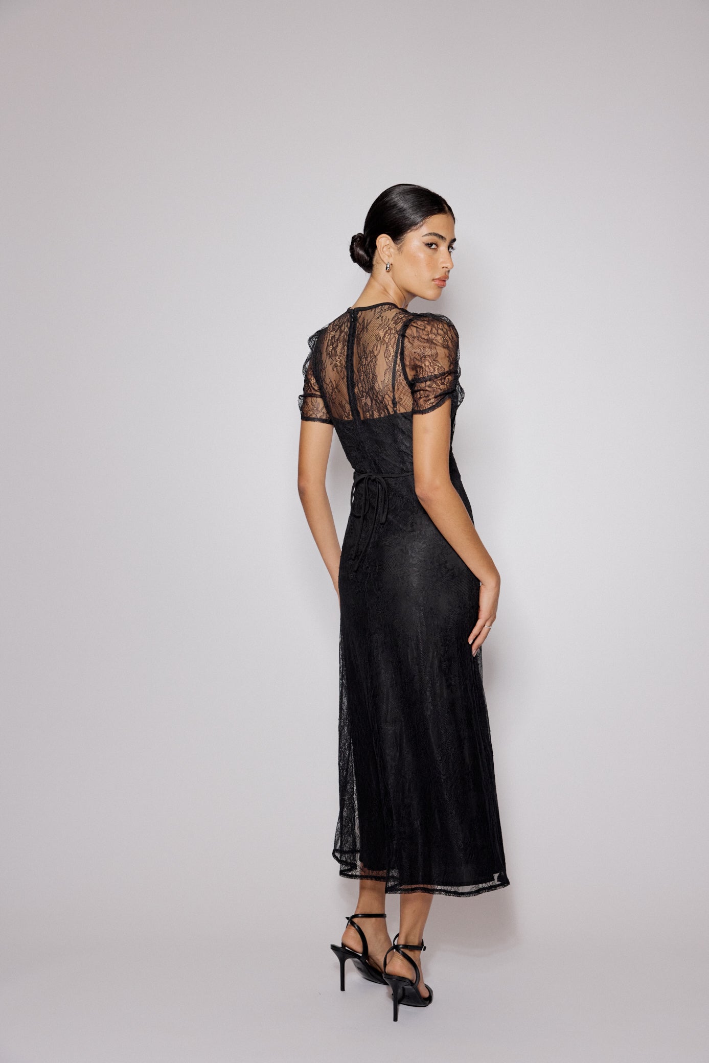 Black Lace Bow Front Una Midi Dress