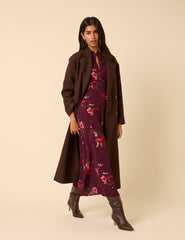 Burgundy Floral Long Sleeve Mila Midi Dress