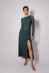 Green Mesh Long Sleeve Tammy Midi Dress