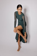 Green Mesh Long Sleeve Tammy Midi Dress