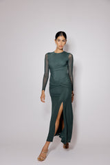 Green Mesh Long Sleeve Tammy Midi Dress