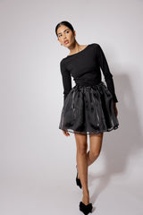 Black Long Sleeve Organza Poppy Mini Dress