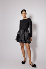 Black Long Sleeve Organza Poppy Mini Dress