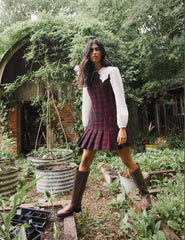 Red And Black Check Cord Merida Pinafore Mini Dress