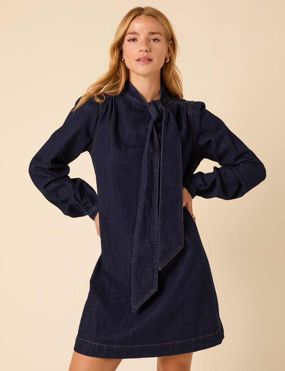 Dark Denim Bow Willow Mini Dress