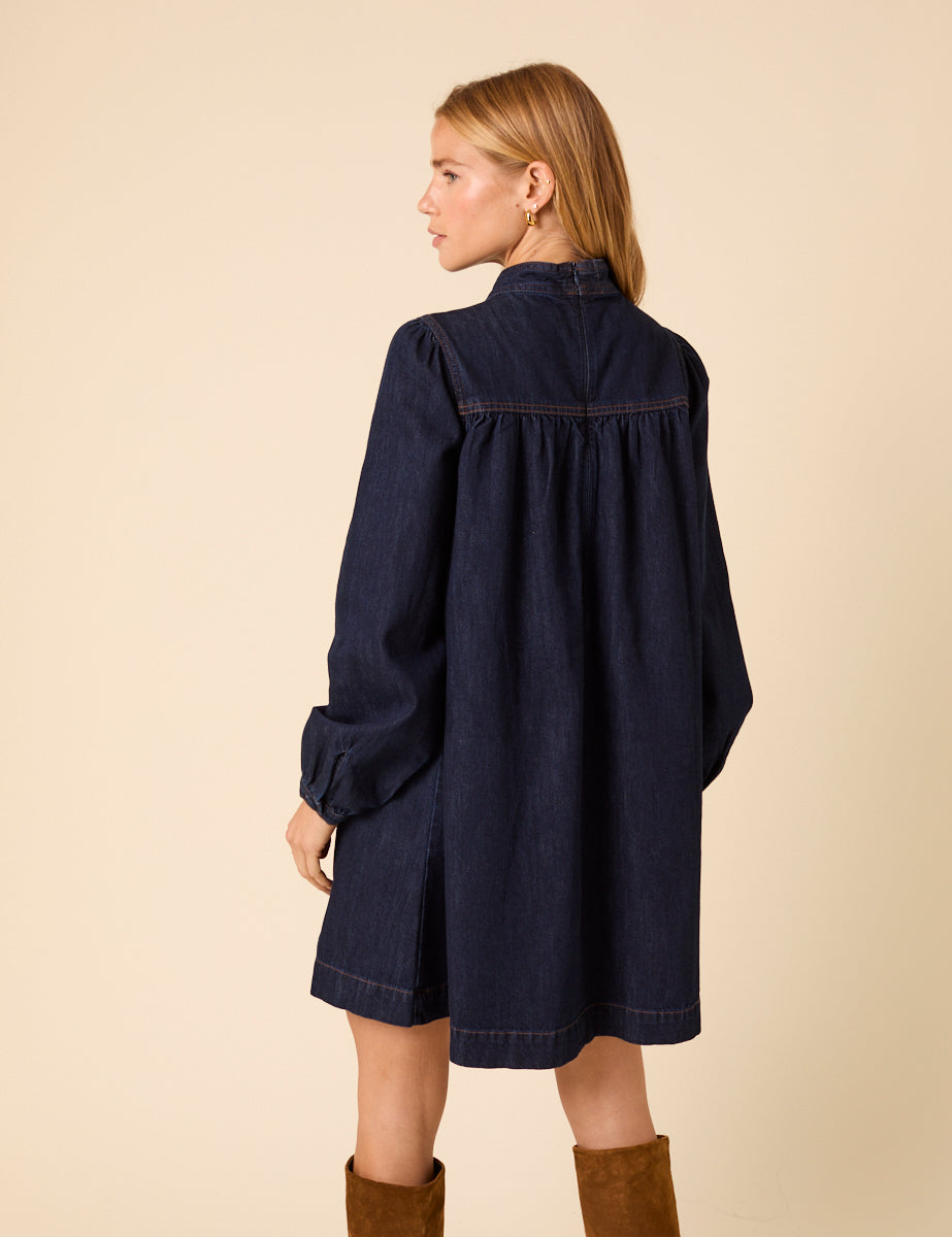 Dark Denim Bow Willow Mini Dress