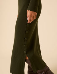 Dark Green Knitted Long Sleeve Midi Dress