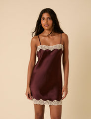 Burgundy Lace Trim Ally Mini Dress