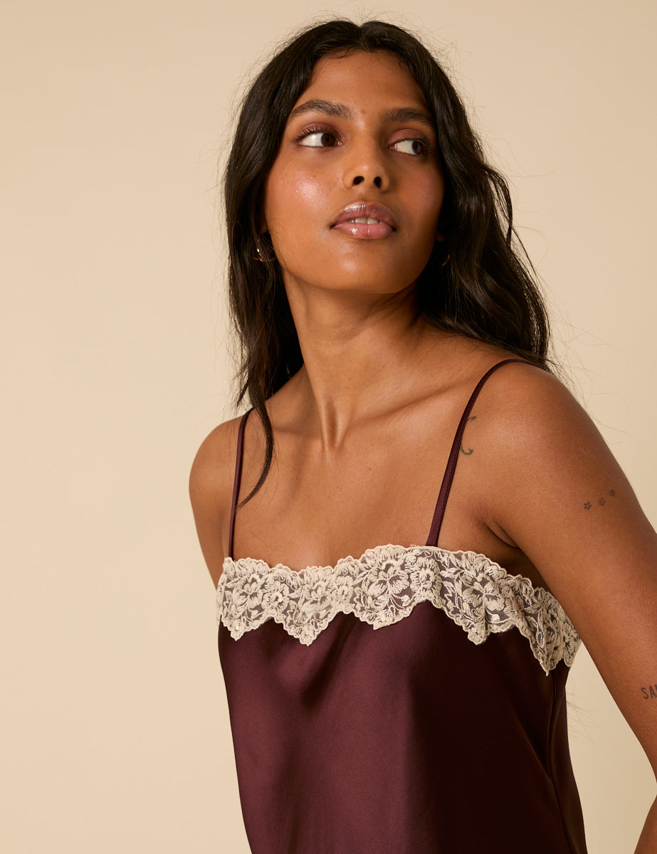 Burgundy Lace Trim Ally Mini Dress